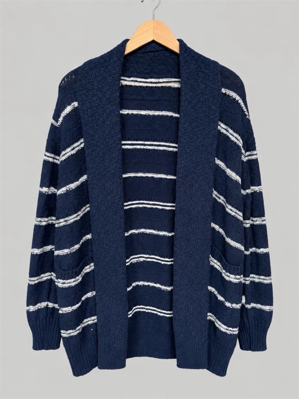Maurices Navy and White Striped Shawl Collar Cardigan - XXL
